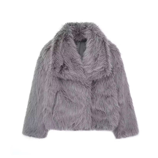ZOE - Giacca puffer grigia effetto pelliccia