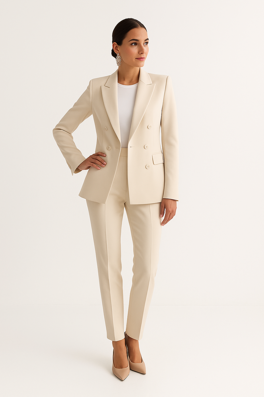 Tailleur due pezzi elegante in nero, crema, rosa, rosso, azzurro e blu