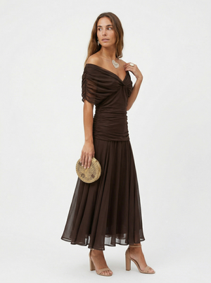 BEATRICE - Abito lungo in satin drappeggiato