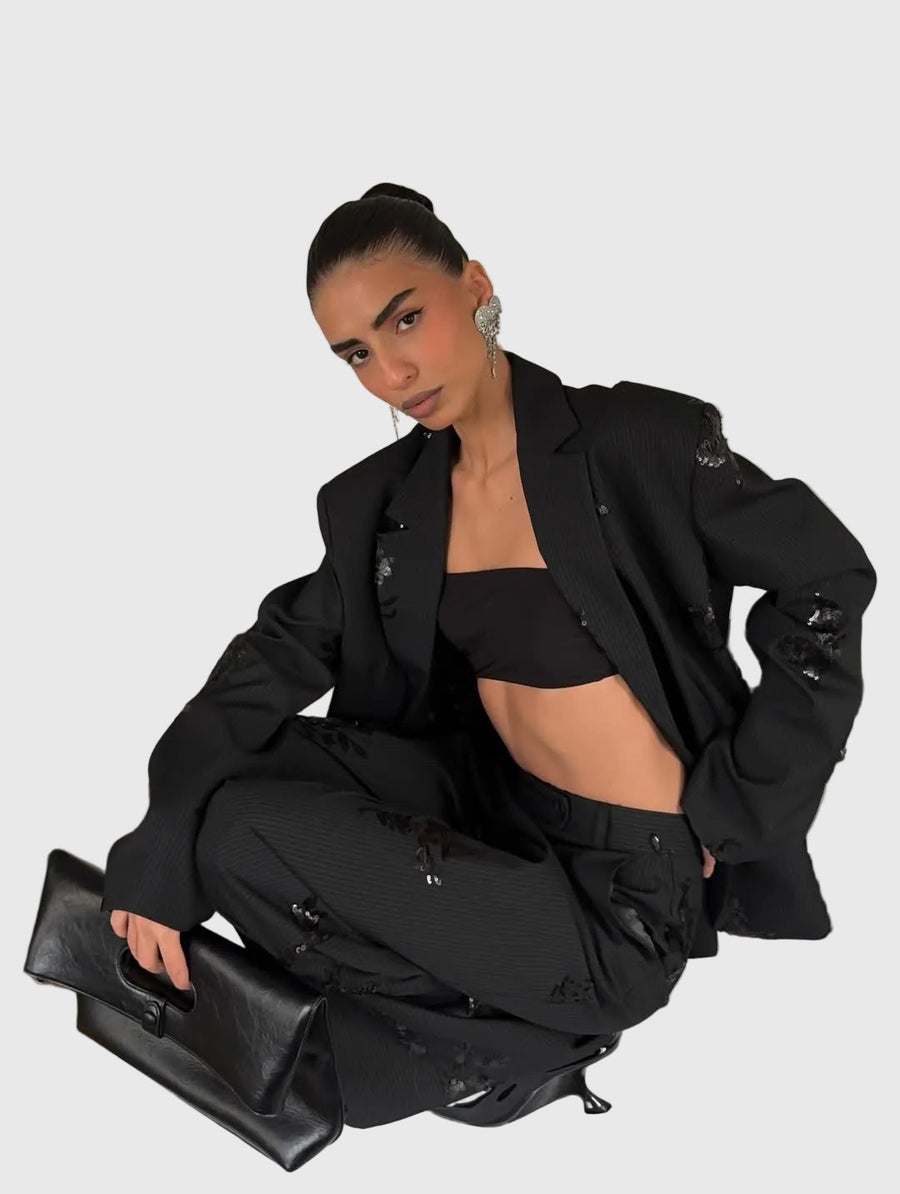 VALERIA - Tailleur due pezzi nero con paillettes