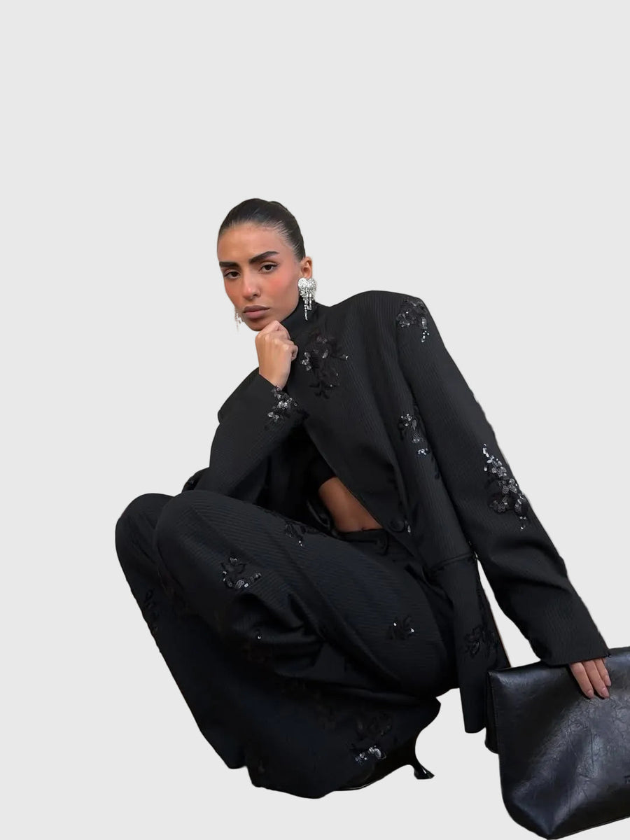VALERIA - Tailleur due pezzi nero con paillettes