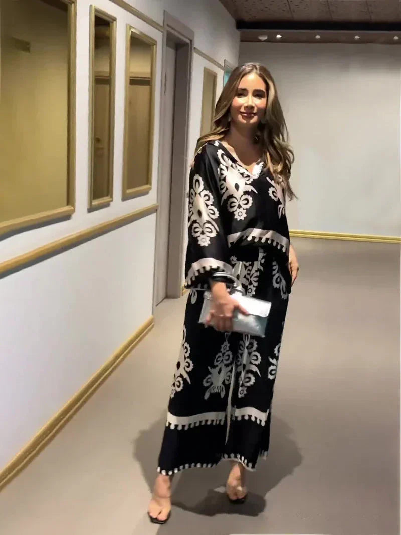 GIULIA - Completo pantaloni nero con stampa irregolare