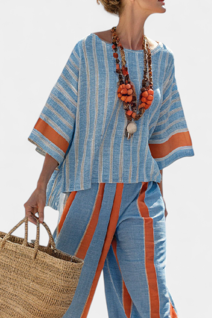 CHIARA - Set in lino a righe terracotta