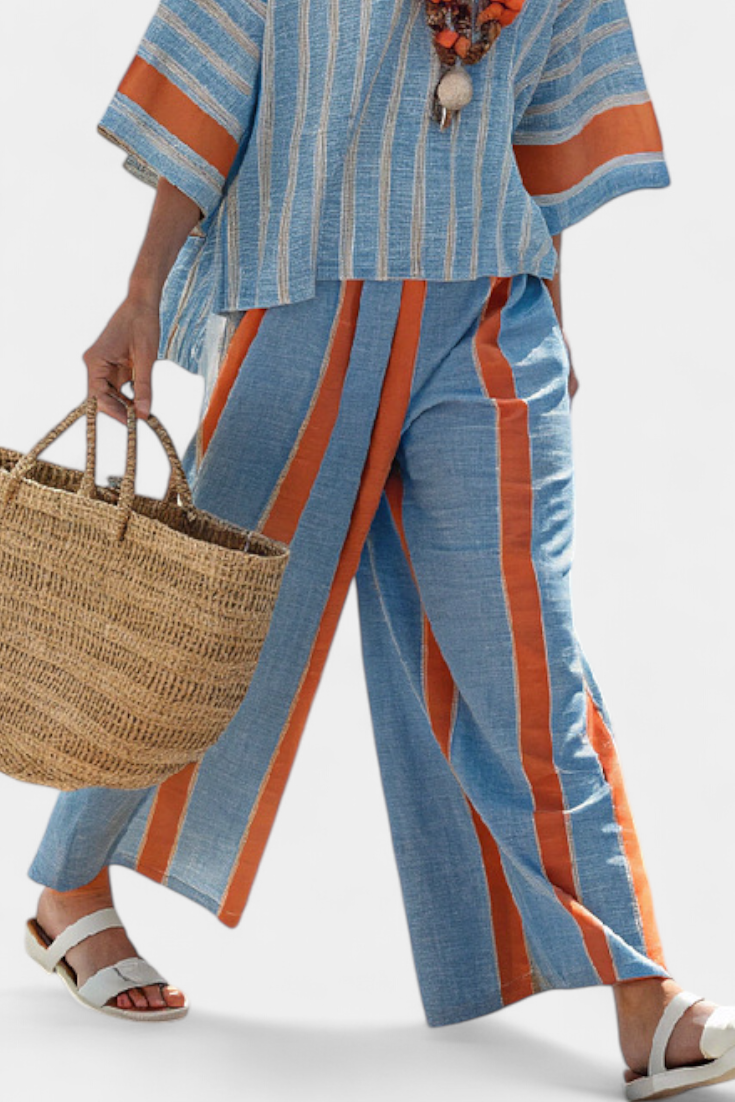 CHIARA - Set in lino a righe terracotta