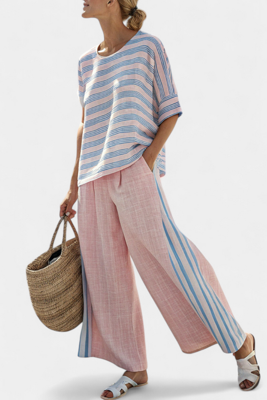 GIULIA - Completo in lino a righe multicolori
