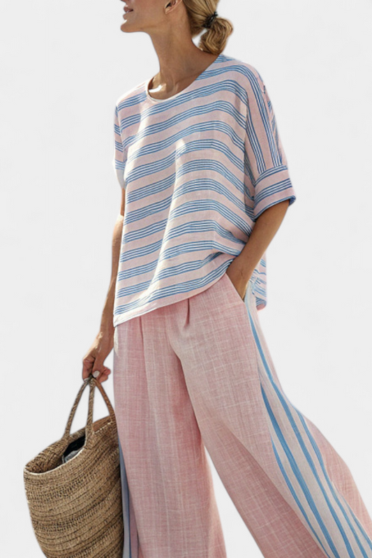 GIULIA - Completo in lino a righe multicolori