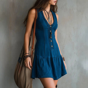 GIULIA - Abito Mini Boho in Denim Lavato