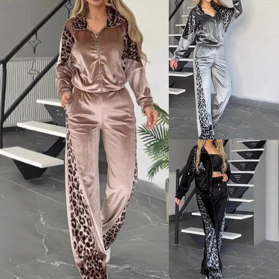 Set due pezzi con giacca e pantaloni con inserti animalier