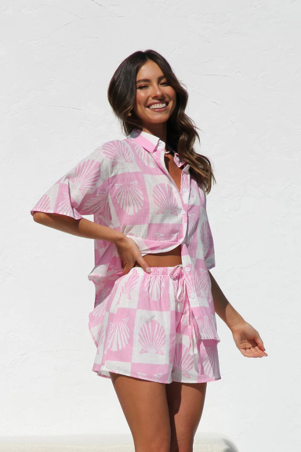 SOFIA - Set rosa camicia e shorts estivi