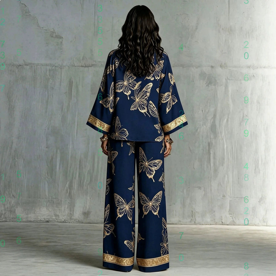 SUMIRAGO - Set due pezzi in tessuto leggero, pantaloni e top multicolore