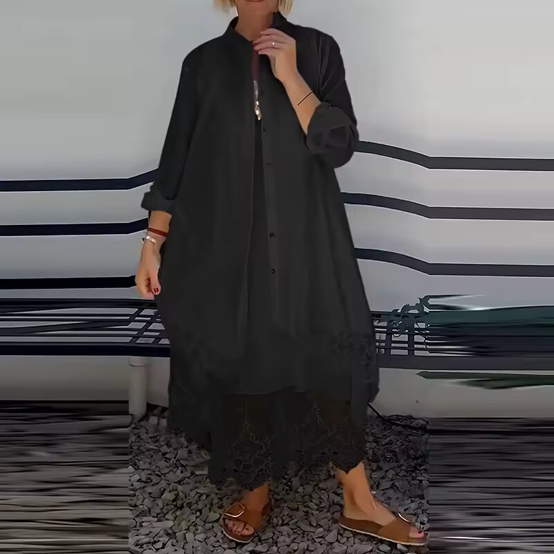 BIANCA - Set abito elegante in pizzo bianco e nero