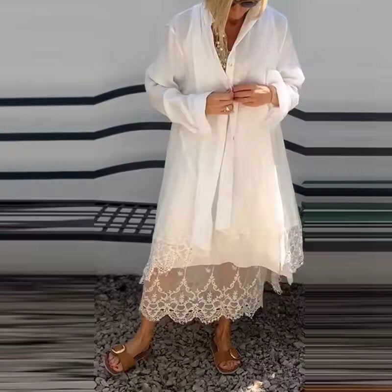 BIANCA - Set abito elegante in pizzo bianco e nero