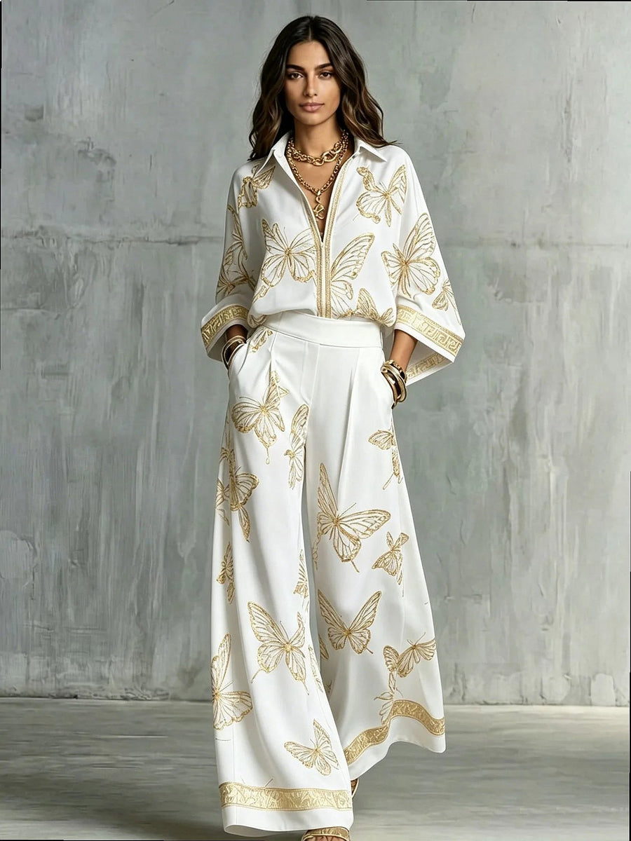 SUMIRAGO - Set due pezzi in tessuto leggero, pantaloni e top multicolore