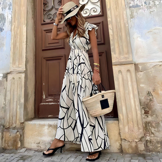 GIULIA - Abito stampato con scollatura a V