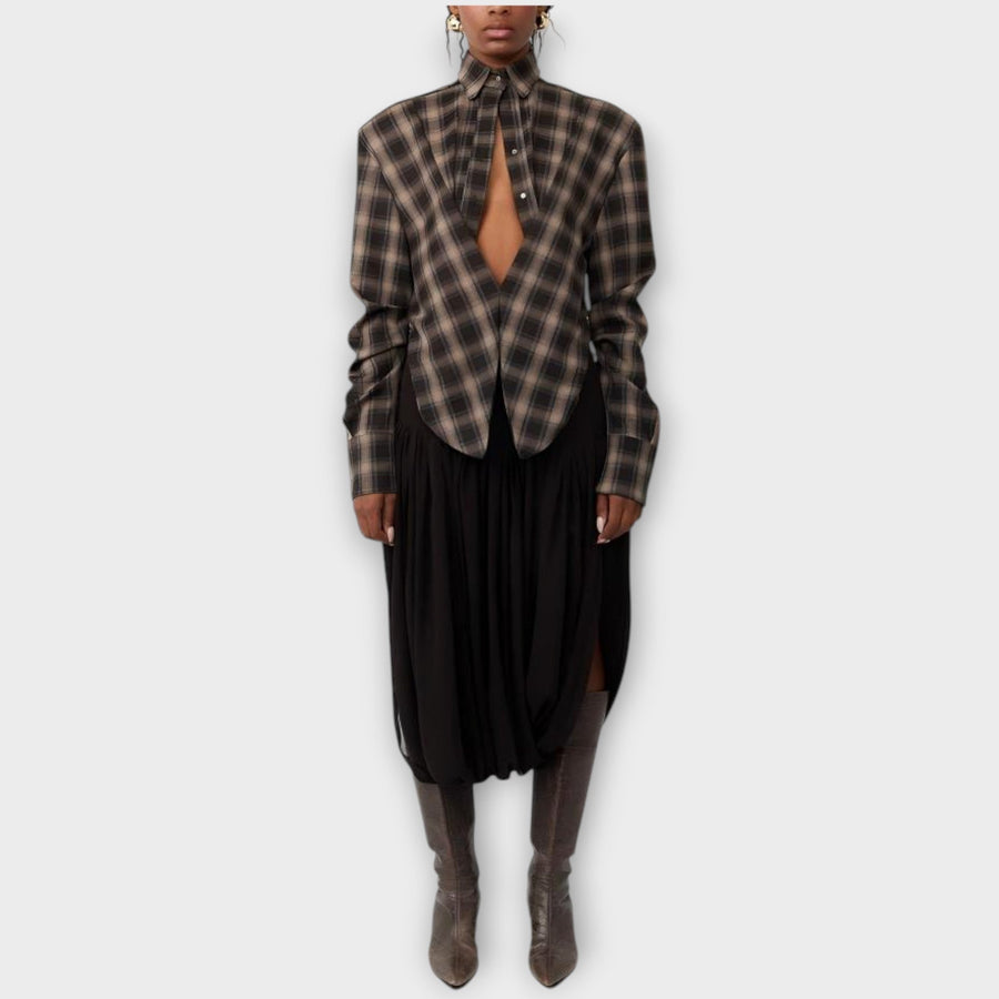 CHIARA - Blusa rigata cut-out con gonna drappeggiata