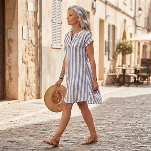 SOFIA - Abito camicia blu a righe