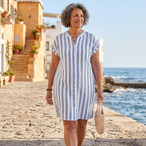 SOFIA - Abito camicia blu a righe