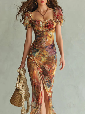 AURORA - Abito Fluido in Chiffon Floreale