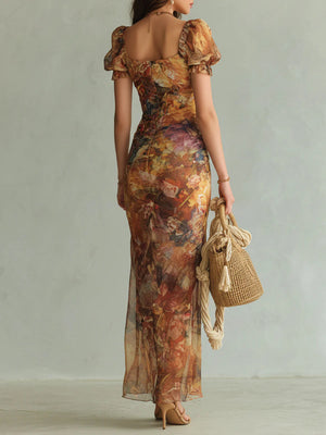 AURORA - Abito Fluido in Chiffon Floreale