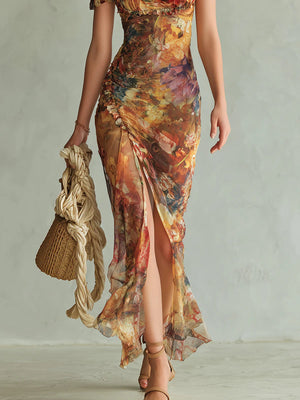 AURORA - Abito Fluido in Chiffon Floreale