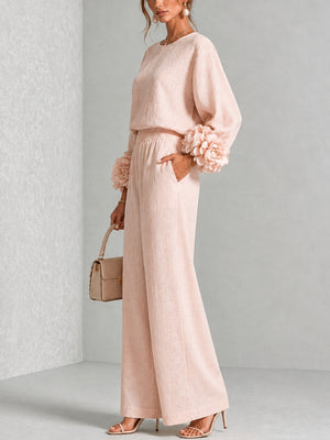 BEDIZZOLE - Coordinato elegante a due pezzi in rosa, nero e verde