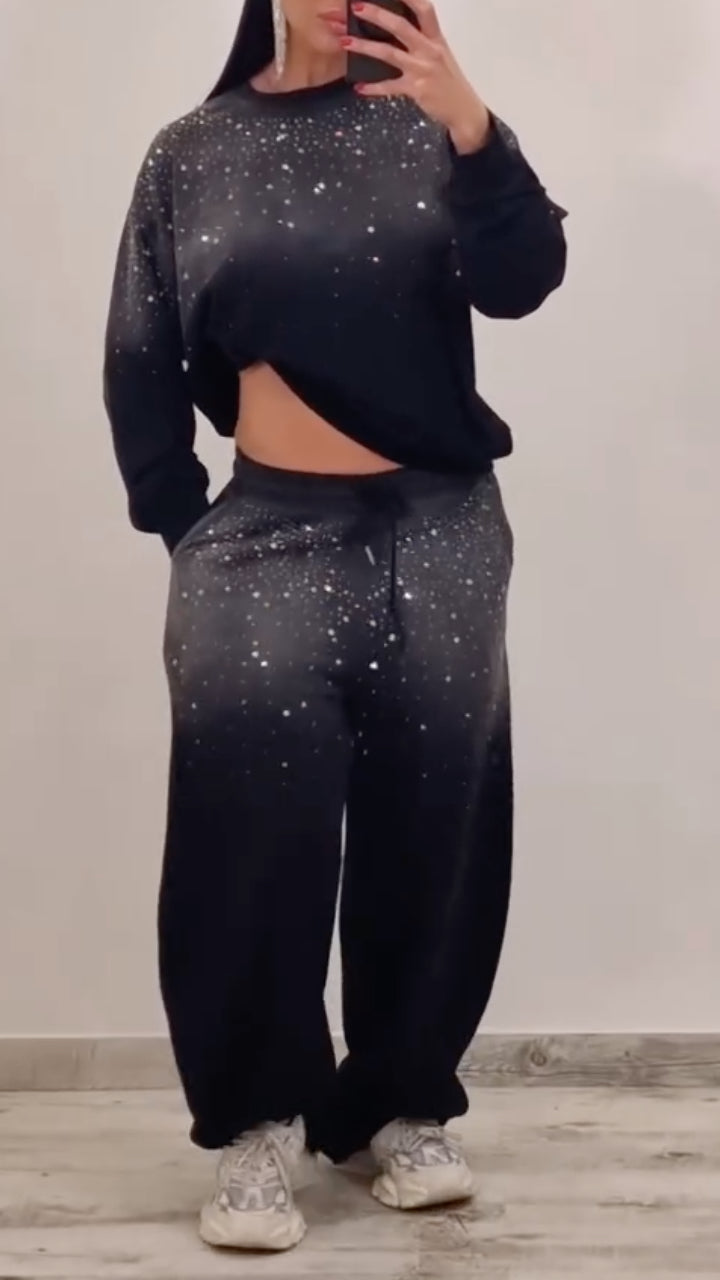 PARETO - Set due pezzi grigio e nero con strass sfumati