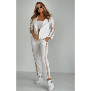 ANDALO - Tuta donna bianca o marrone con cappuccio rigato e coulisse