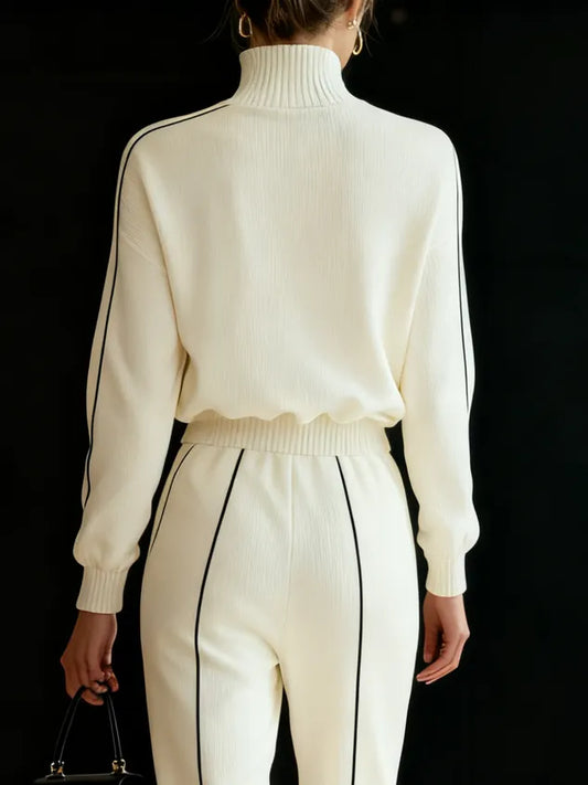 BRESSO - Maglione Bianco Color Block con Collo Alto