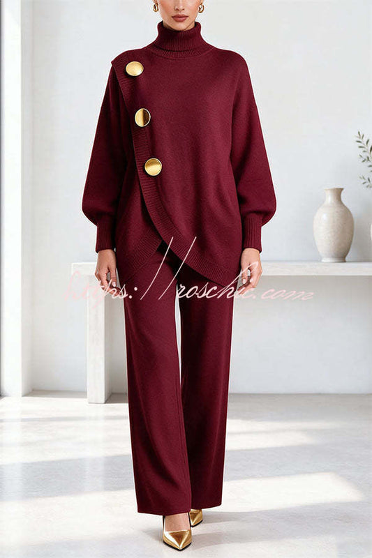 CASTIGNANO - Set due pezzi in maglia con collo alto e pantaloni wide leg