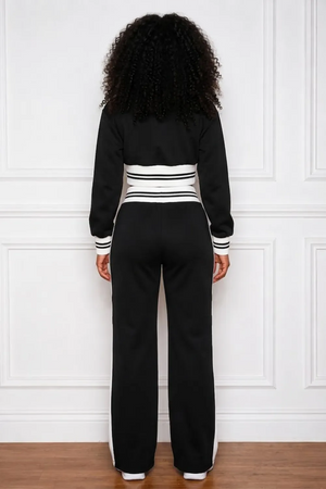 VETRALLA - Completo nero con giacca crop e pantaloni dritti