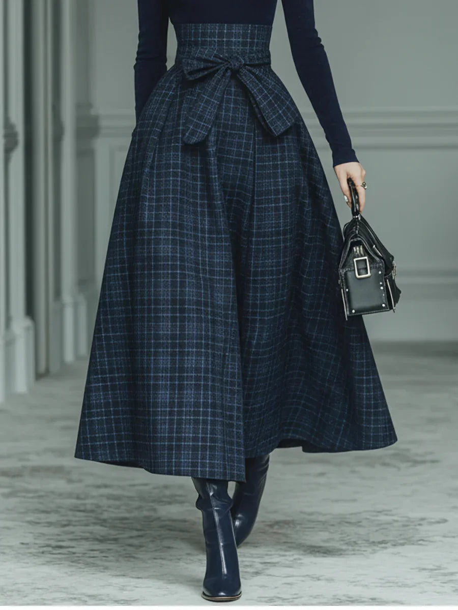 SOFIA - Completo blu con top elasticizzato e gonna a quadri