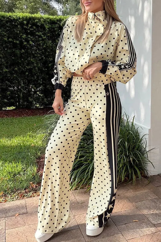 CARTOSIO - Pantaloni wide leg a vita alta con stelle e pois