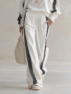 MOLISE - Completo bianco con zip e pantaloni ampi a contrasto
