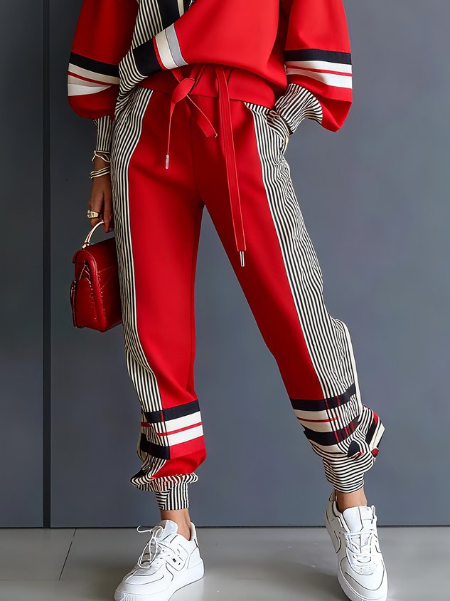 Color blocked hooded casual hoodie and pants set