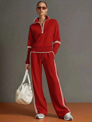ANDRATE - Set in cotone con felpa mezza zip e pantaloni bicolore
