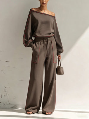 FONTE - Completo marrone asimmetrico con pantaloni wide leg
