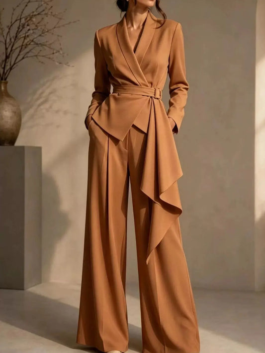 CANCELLARA - Set due pezzi blazer con cintura e pantaloni ampi