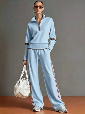 ANDRATE - Set in cotone con felpa mezza zip e pantaloni bicolore