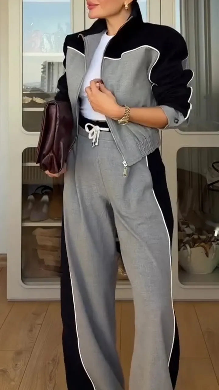 Set due pezzi con giacca con profili e pantaloni ampi