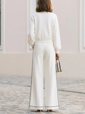 SIENA - Completo bianco con giacca cropped e pantaloni wide leg