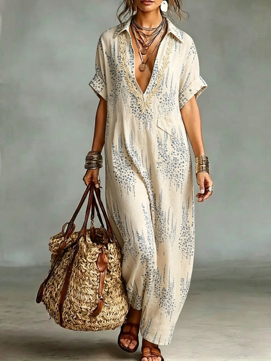 ELDA - Abito maxi boho in cotone e lino