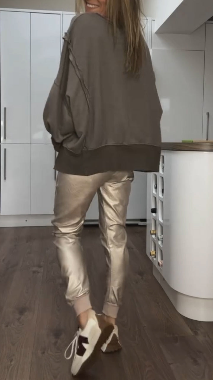 GIULIA - Set top e pantaloni in ecopelle casual