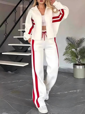 MEOLO - Completo sportivo 2 pezzi con zip e pantaloni wide-leg