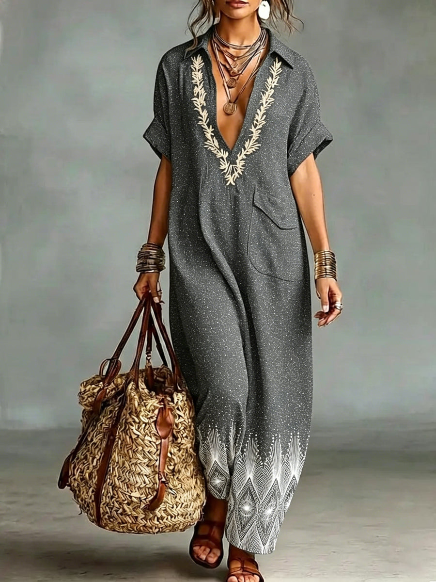TERRAGNOLO - Abito maxi boho in cotone e lino