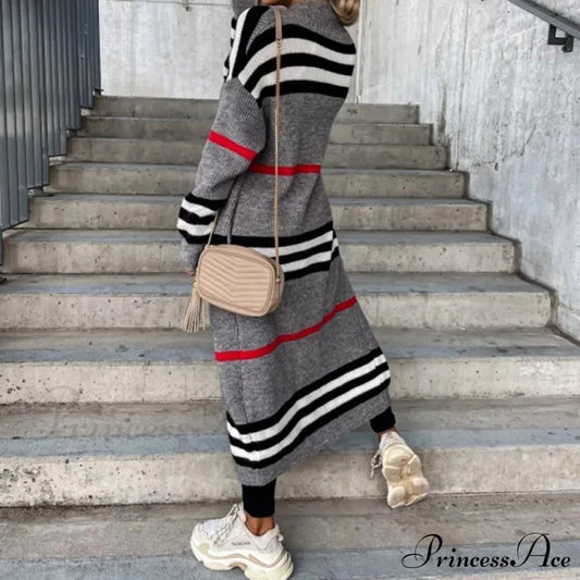 ARNESANO - Cardigan lungo in maglia a righe