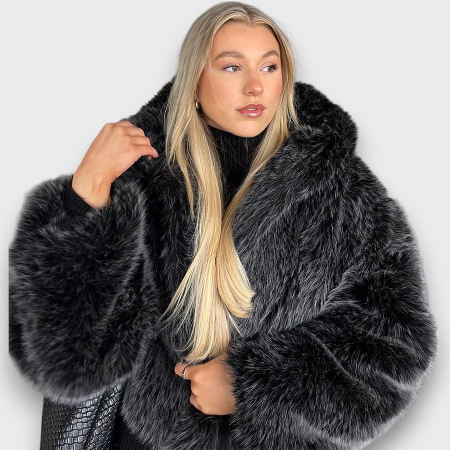 IMPERIA - Giacca oversize in pelliccia sintetica grigio fumo
