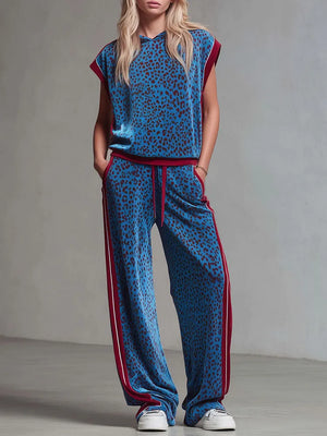 VENASCA - Completo maculato con top smanicato e pantaloni in velluto