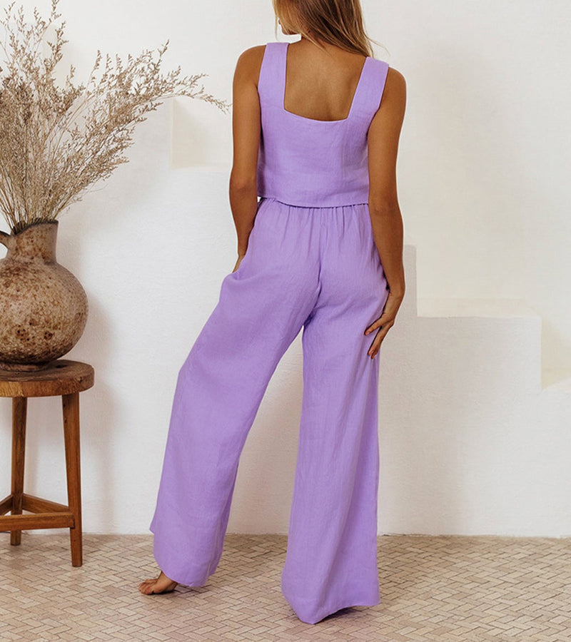 SOFIA - Completo top essenziale e pantaloni palazzo in tre colori