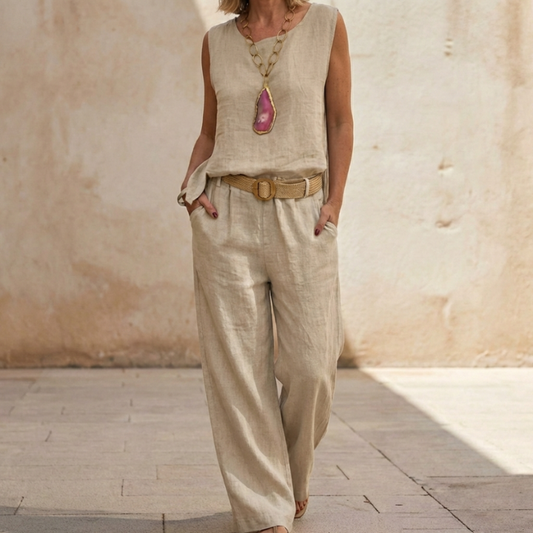 CHIARA - Completo bohemien con top smanicato e pantaloni cropped