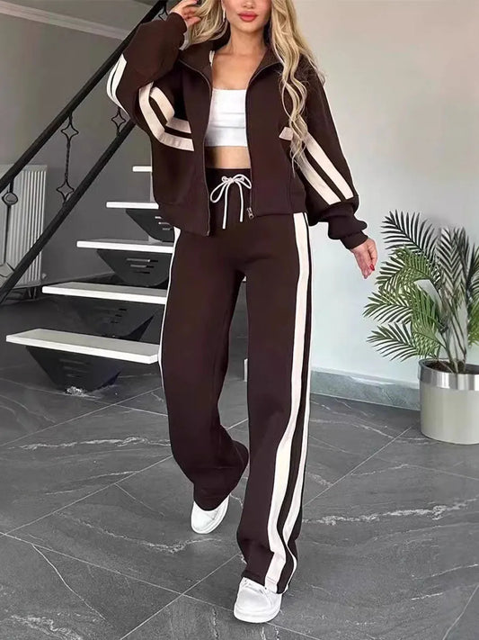 TROVO - Set due pezzi sporty a righe multicolore